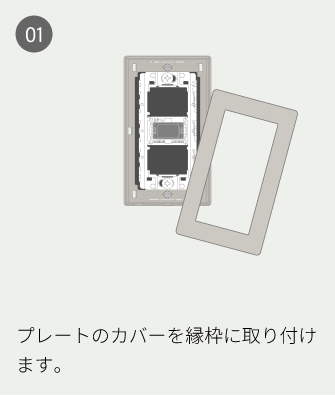01 プレートのカバーを縁枠に取り付けます。